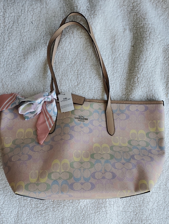 Coach Handbags - Coach Pastel Pink Signature Canvas Tote with Scarf Accent